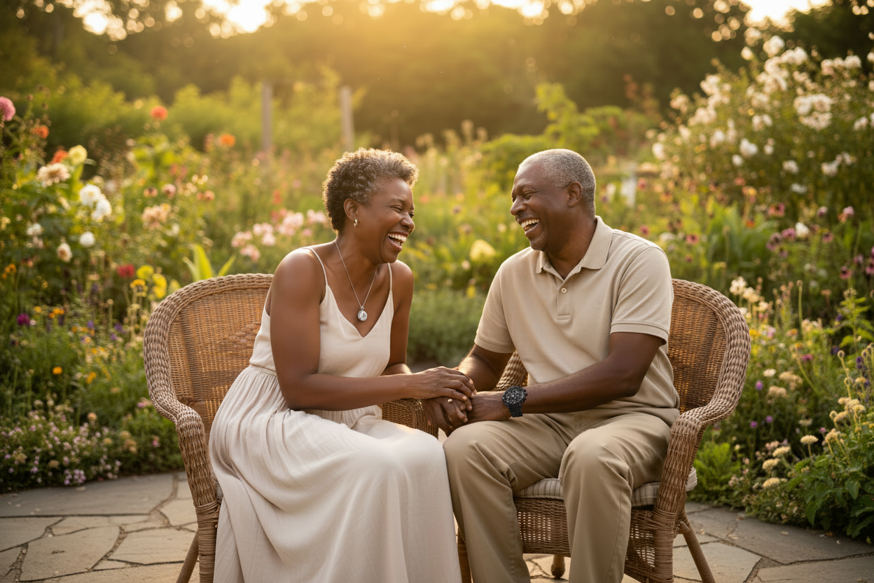 Grandparent couple with black chronograph watch